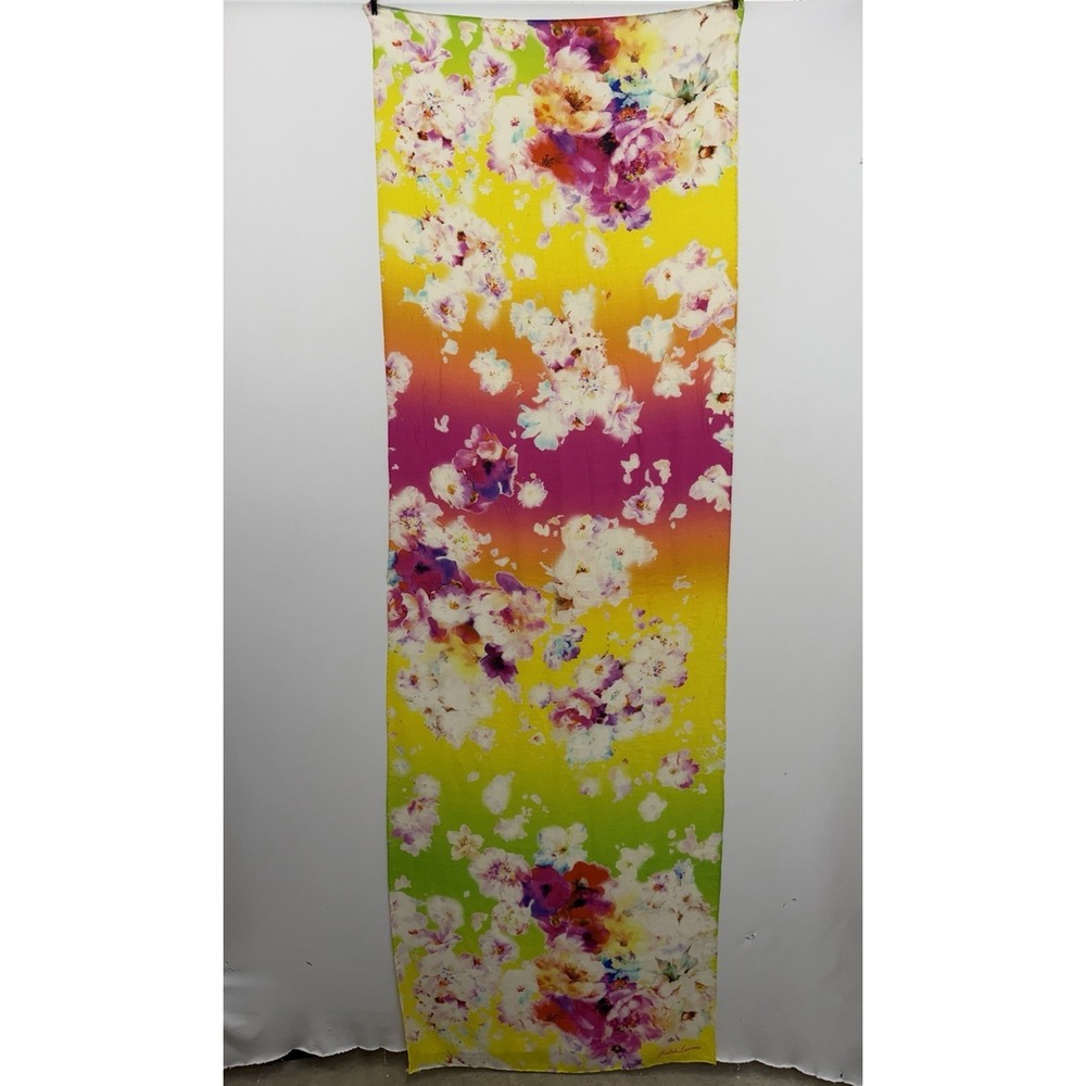 Ralph Lauren Floral Scarf "Ralph Lauren" Name in Raised Pink Embroidery 24" x 75 - Picture 4 of 7